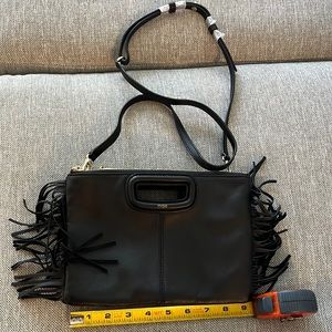 Maje black leather fringe clutch or cross body. NWOT. Not used. Two compartments